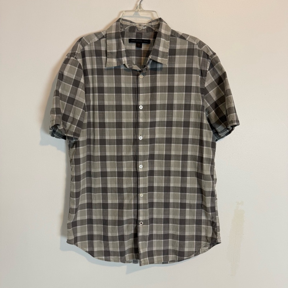 John Varvatos USA Mens M Woven Shirt Mens Short Sleeve Lightweight plaid cotton